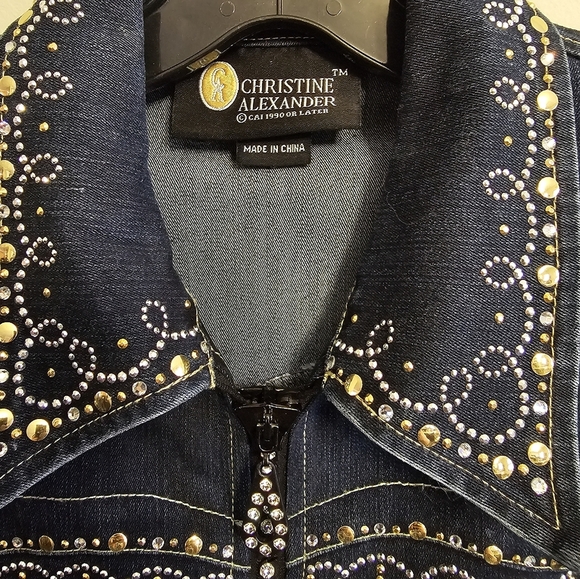 VINTAGE CHRISTINE ALEXANDER DENIM JACKET WITH SWAROVSKI CRYSTALS - Picture 5 of 8